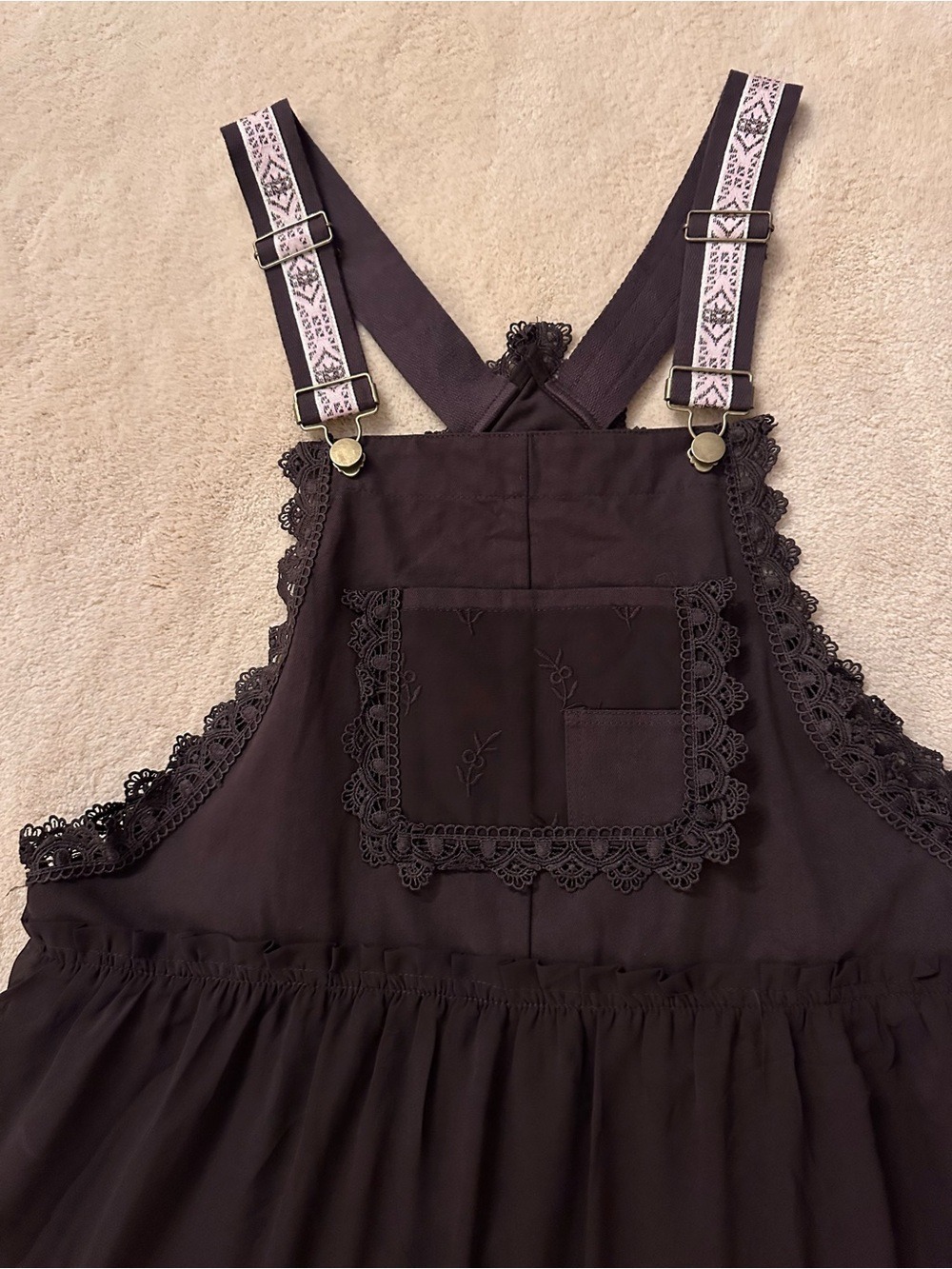 Womens Lace-Trim Brown Flowing Maxi Dress - Picture 5 of 6
